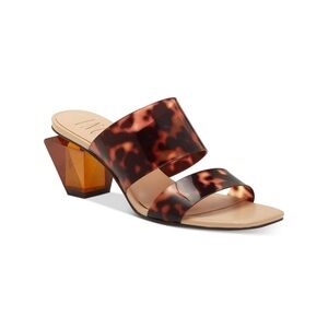 INC Womens Brown Calantha Clear Vinyl Square Toe Slip On Dress Sandals With Heel